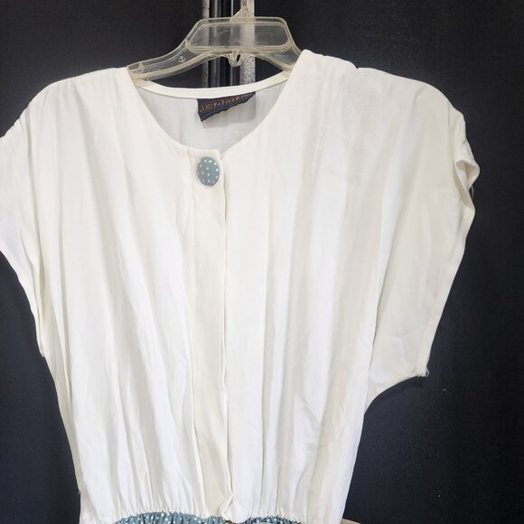 Vintage 80s 90s Teal Green Crinkle Midi Dress & Long Duster Jacket 2pc Set - Picture 9 of 16